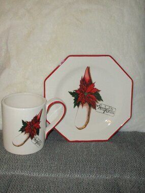 Pointysettia Angle Shoe Plate & Mug ,Magenta Exclusive ( Rae Dunn)